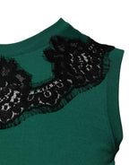 Green Wool Lace Detail Sleeveless Tank Top