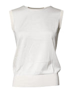 Cream Sleeveless Silk Round Neck Tank Top
