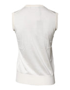 Cream Sleeveless Silk Round Neck Tank Top
