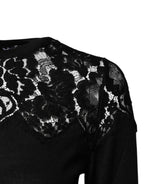 Black Floral Lace Long Sleeves Blouse Top