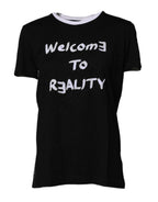 Black Printed Round Neck Top Cotton T-shirt