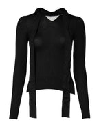 Black Cashmere Ascot Collar Long Sleeve Top