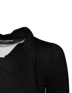Black Cashmere Ascot Collar Long Sleeve Top