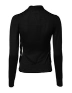 Black Cashmere Ascot Collar Long Sleeve Top