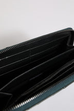 Green Ostrich Logo Plaque Zip Around Continental Wallet