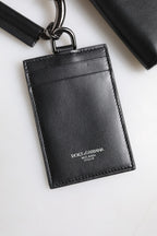 Black Leather Lanyard Zip Around Card Holder Wallet