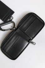 Black Leather Lanyard Zip Around Card Holder Wallet