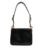 Black Exotic Leather Shoulder Sling Clutch Bag