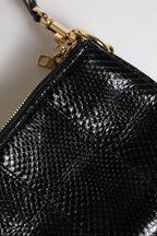 Black Exotic Leather Shoulder Sling Clutch Bag