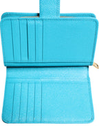 Light Blue Leather Bifold Continental Clutch Wallet