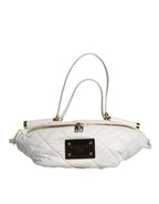 White Quilted Logo Plaque Belt Waist Fanny Pack Bag