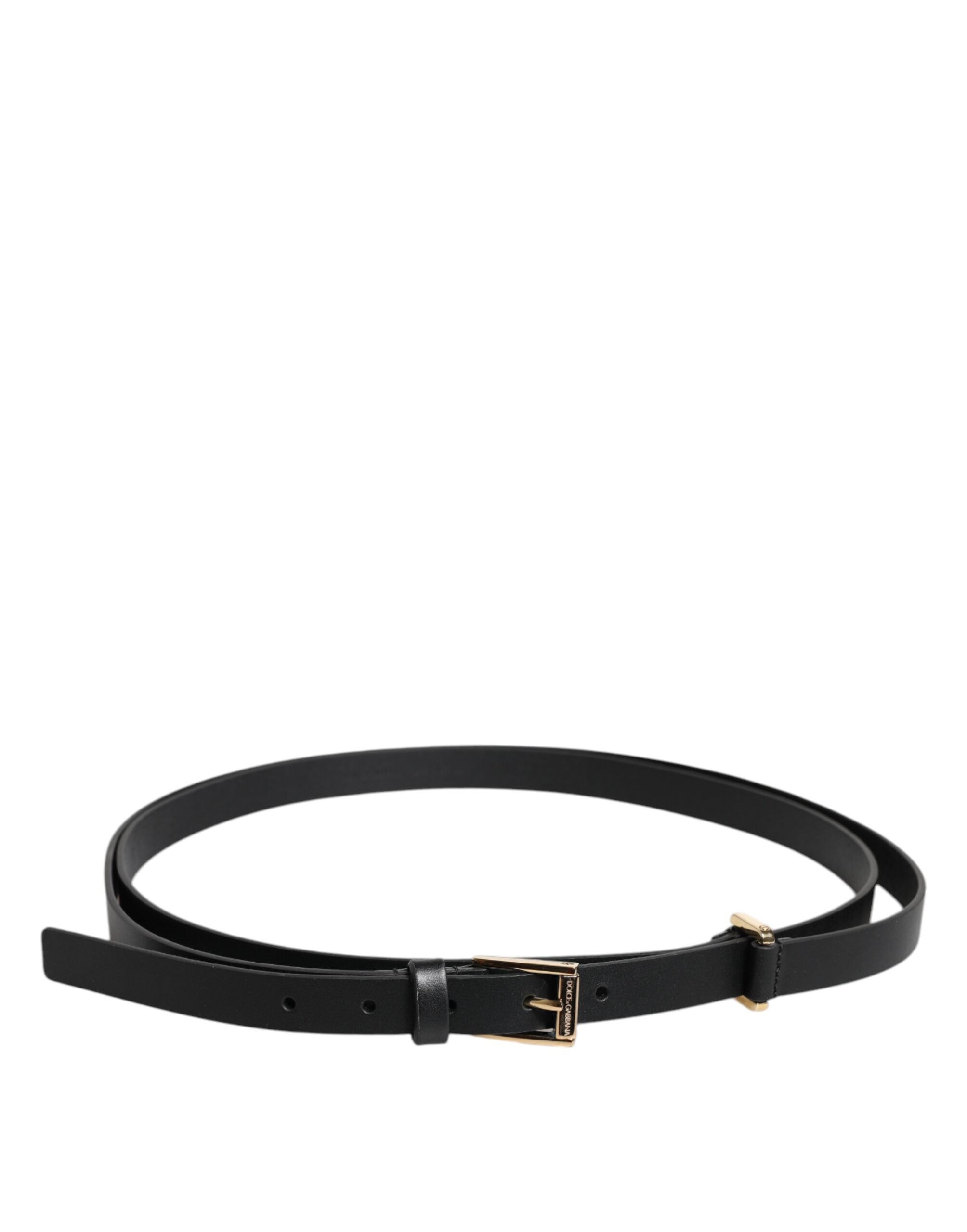 Black Calf Leather Gold Metal Buckle Belt