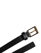 Black Calf Leather Gold Metal Buckle Belt