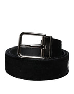 Black Cotton Silver Tone Metal Buckle Belt