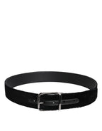 Black Cotton Silver Tone Metal Buckle Belt