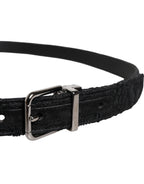 Black Cotton Blend Silver Metal Buckle Belt