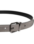 Gray Leather Silver Tone Metal Buckle Belt