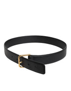 Black Leather Metal Buckle Classic Belt