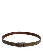 Brown Leather Classic Metal Logo Buckle Belt