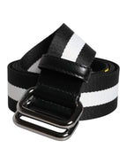 Black Yellow Logo Striped Metal Buckle Belt