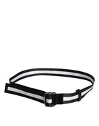 Black Yellow Logo Striped Metal Buckle Belt