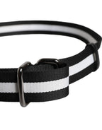 Black Yellow Logo Striped Metal Buckle Belt