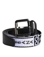 Black White Printed Metal Logo Buckle Belt