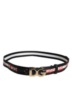 Black White Printed Metal Logo Buckle Belt
