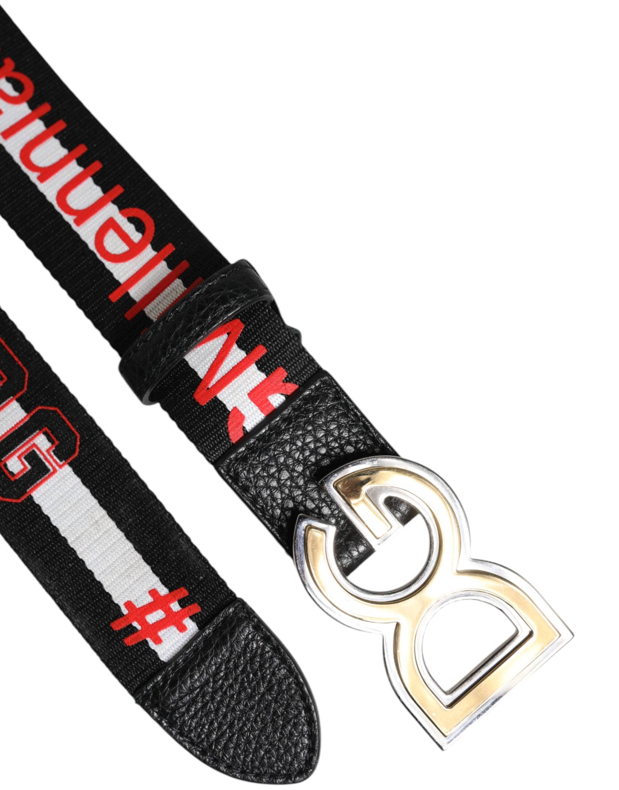 Black White Printed Metal Logo Buckle Belt