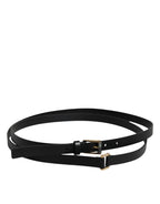 Black Calfskin Classic Metal Logo Buckle Belt