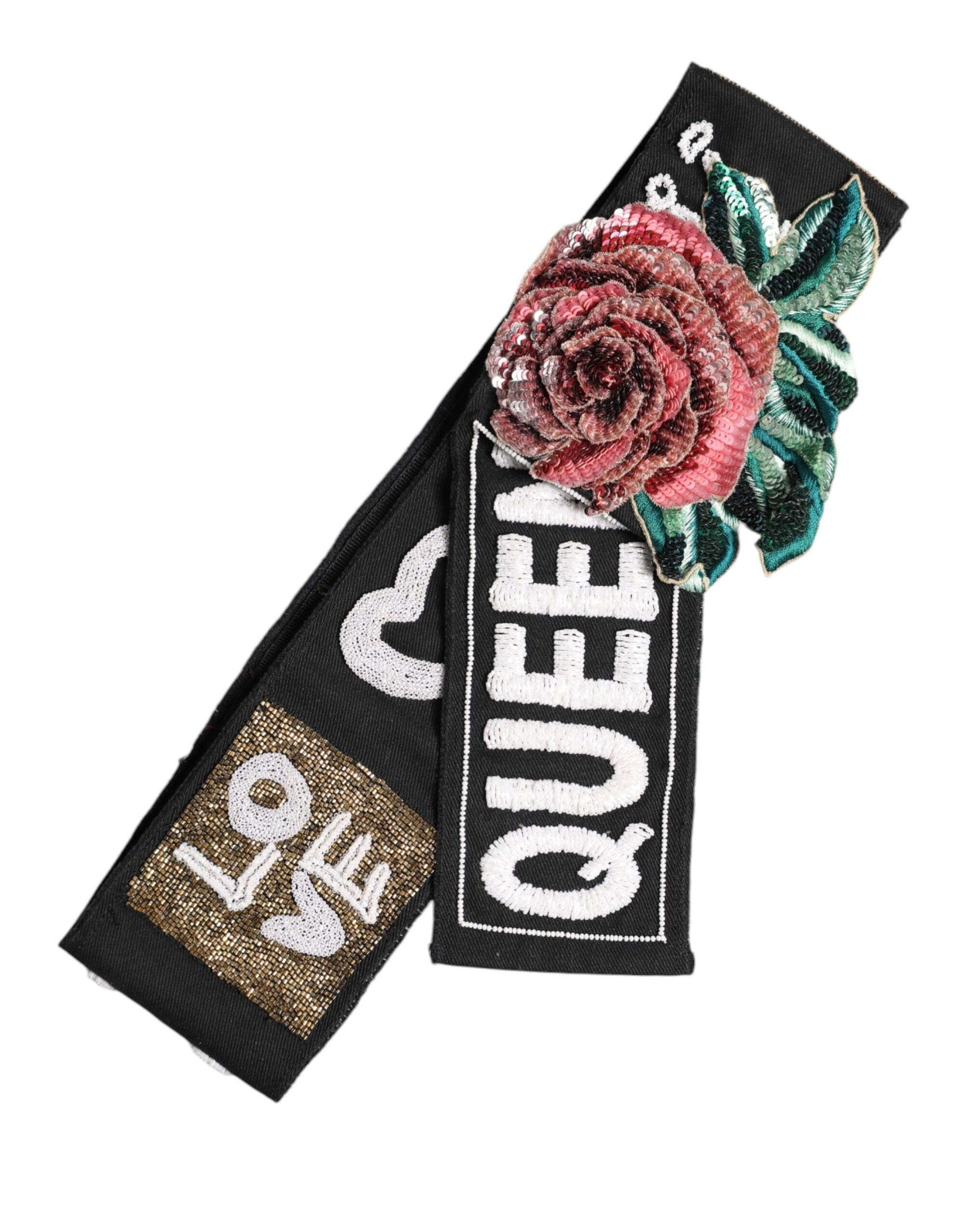 Black Stretch Multicolor Embellished Waist Belt