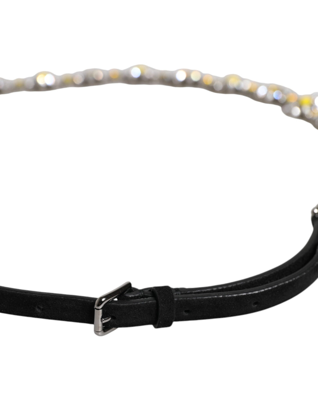 Black Leather Daisy Crystal Embellish Waist Belt