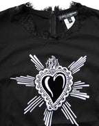 Black Lace Sheer Sacred Heart Crew Neck Top