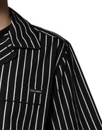 Black White Stripes Cotton Men Pajama Set Sleepwear