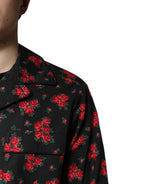 Black Floral Print Cotton Men Pajama Set Sleepwear