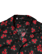 Black Floral Print Cotton Men Pajama Set Sleepwear