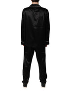 Black Silk Shirt Pants Pajama Set Sleepwear