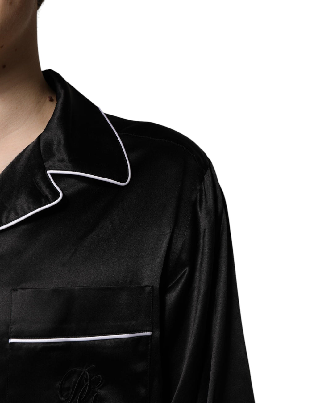 Black Silk Shirt Pants Pajama Set Sleepwear