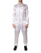 White Satin Silk Men Pajama Set Sleepwear