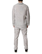 White Black Stripes Cotton Men Pajama Set Sleepwear