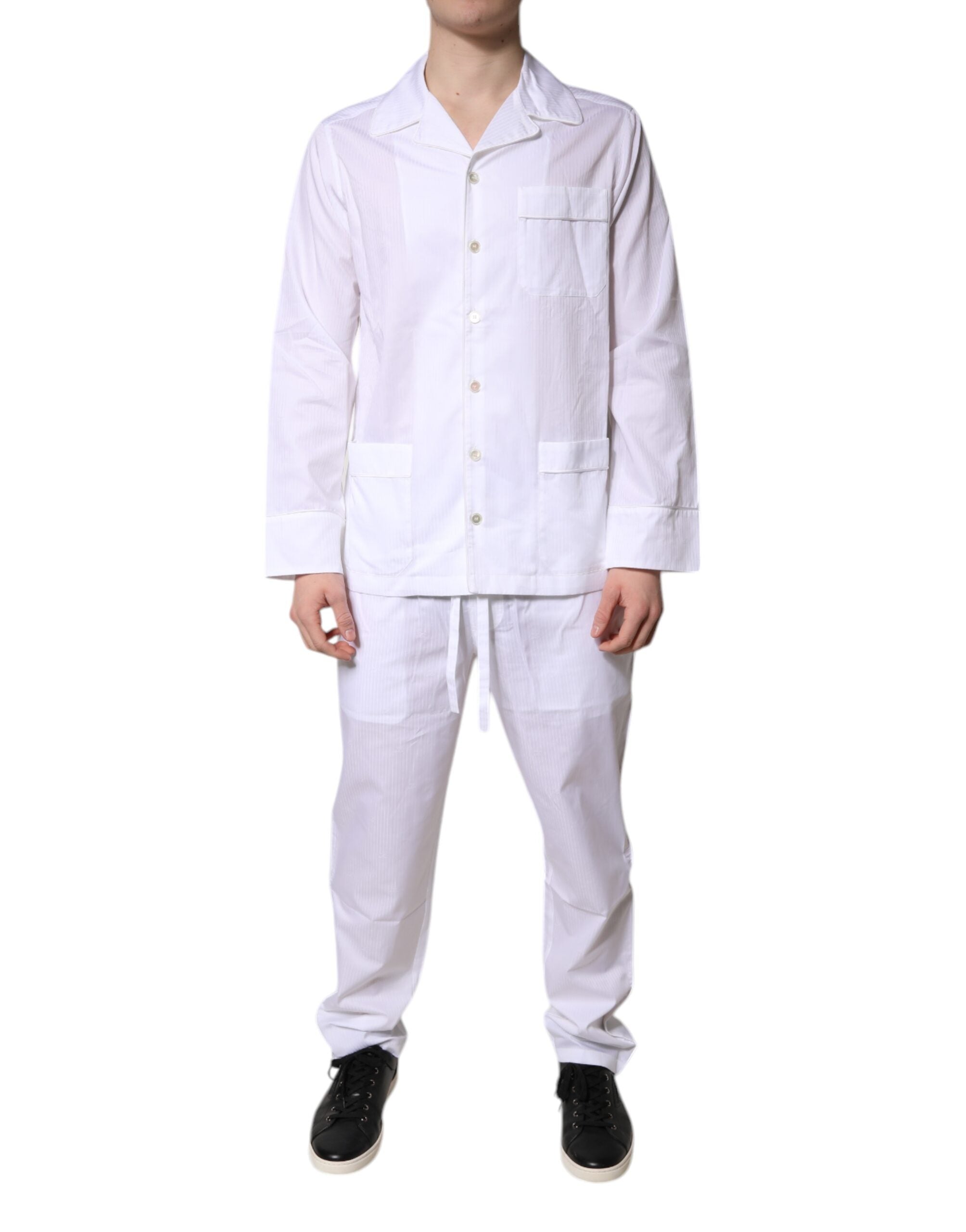 White Cotton Shirt Pants Pajama Set Sleepwear