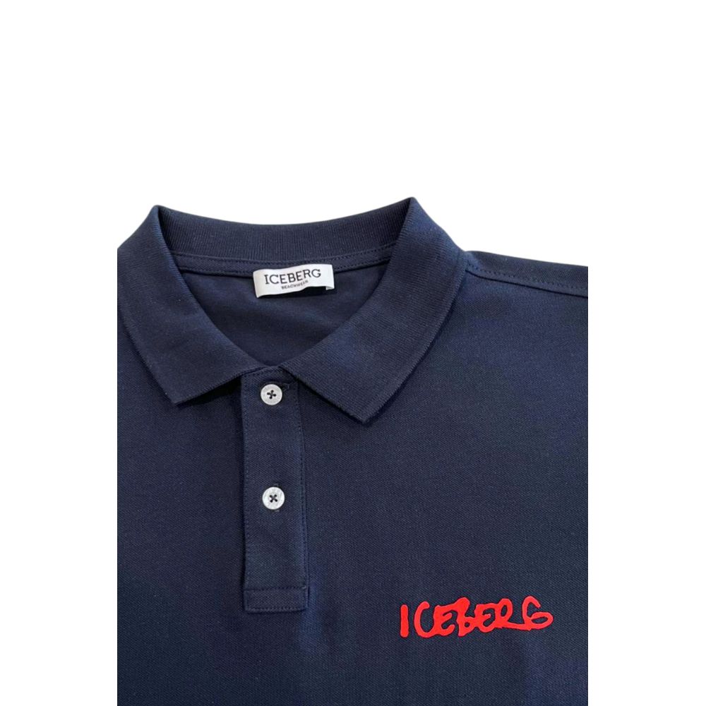 Blue Cotton Men Polo Shirt