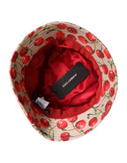 Beige Cotton Printed Wide Brim Bucket Hat