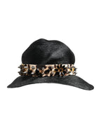 Black Straw Crystal Embellished Wide Brim Hat