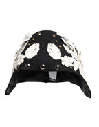 Black Wool White Floral Gold Leaf Cloche Hat