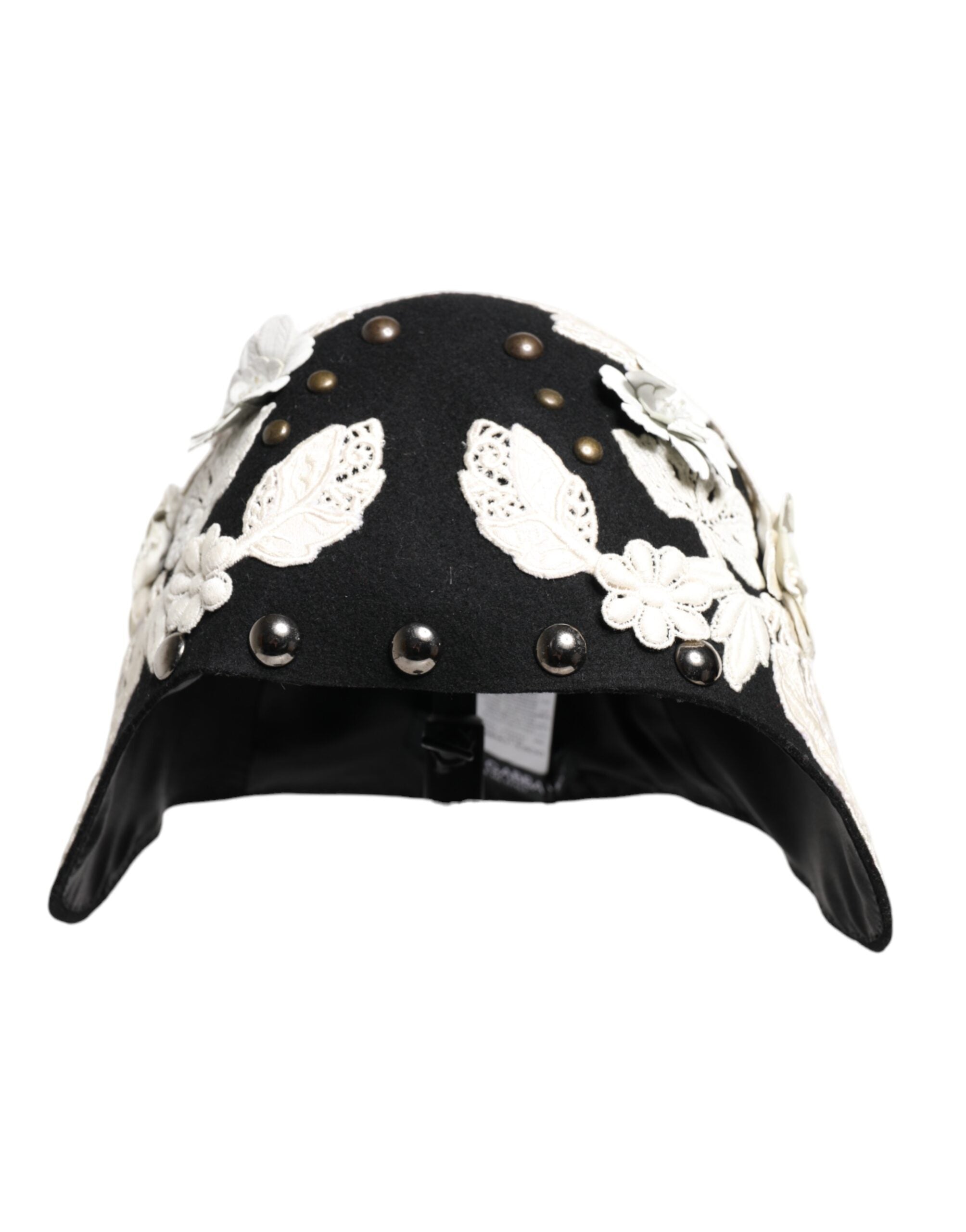 Black Wool White Floral Gold Leaf Cloche Hat