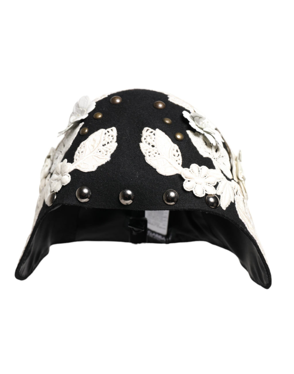 Black Wool White Floral Gold Leaf Cloche Hat