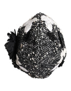 Black Wool White Floral Embellished Cloche Hat