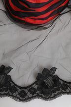 Black Red Stripes Lace Tulle Bucket Hat