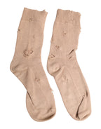 Beige Solid Stretch Mid Calf Men Socks